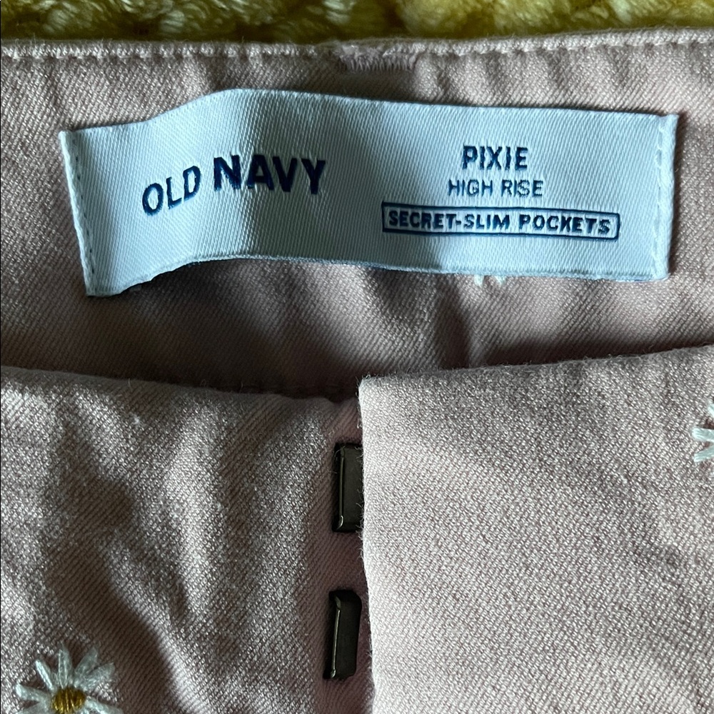 Old Navy Light Pink Embroidered Pixie High Rise Pants - Picture 2 of 6